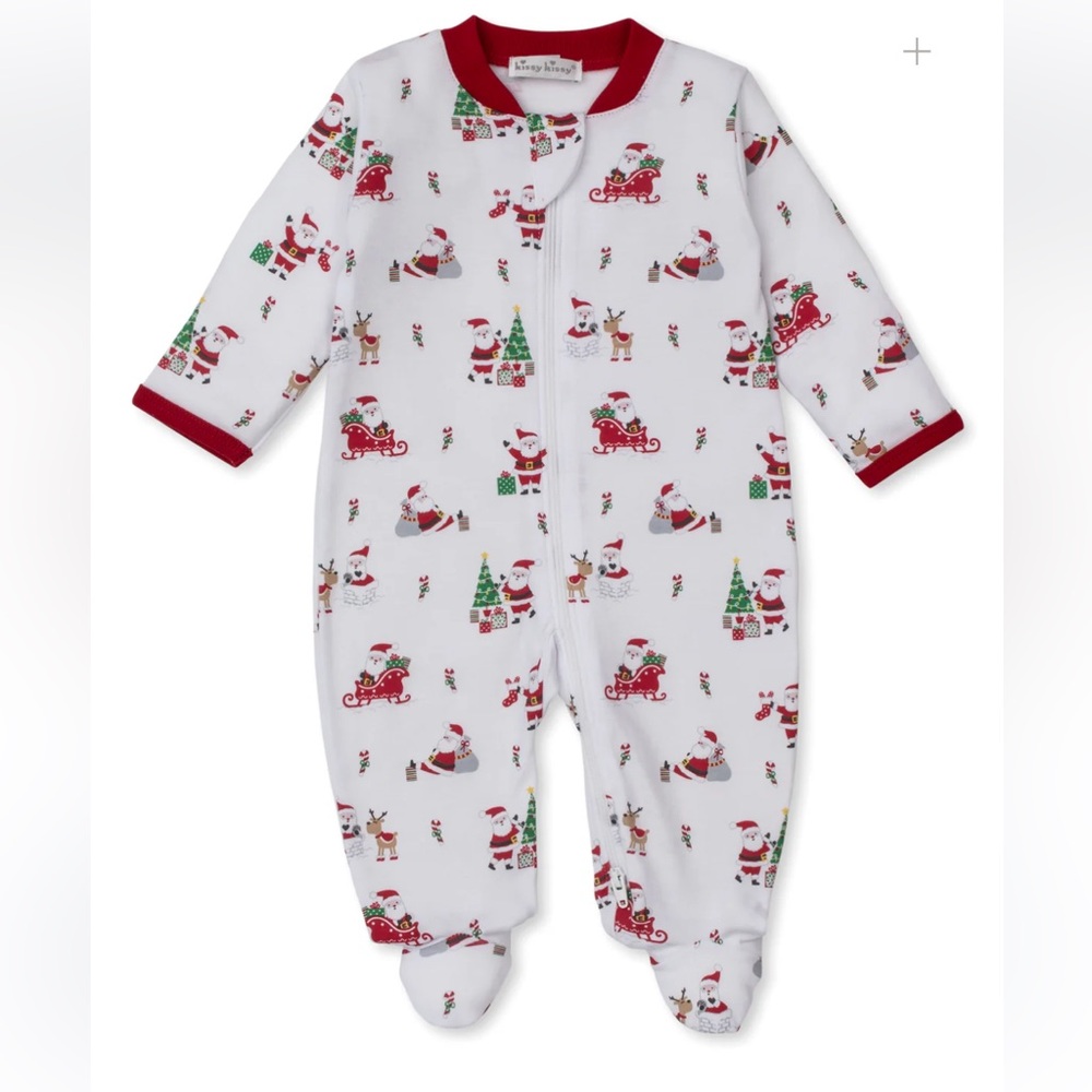 Kissy kissy Christmas Capers Santa zip footie 6-9 months